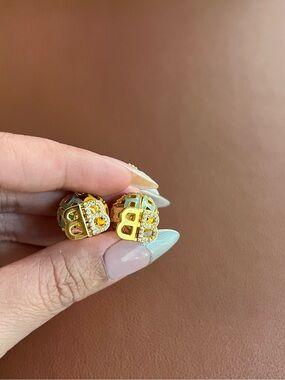 Gold Heart Crystal Pavé Stud Earrings